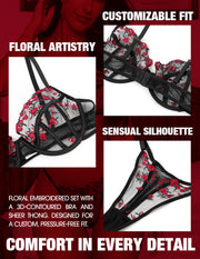 VORIXIA Floral Embroidery Sheer Lingerie Bra & Panty Set