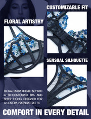 VORIXIA Floral Embroidery Sheer Lingerie Bra & Panty Set