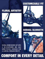 VORIXIA Floral Embroidery Sheer Lingerie Bra & Panty Set