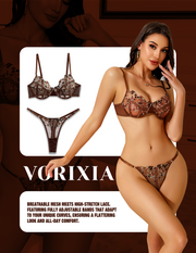 VORIXIA Floral Embroidery Sheer Lingerie Bra & Panty Set