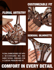 VORIXIA Floral Embroidery Sheer Lingerie Bra & Panty Set