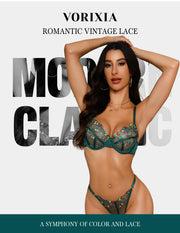 VORIXIA Floral Embroidery Sheer Lingerie Bra & Panty Set