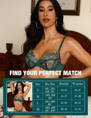 VORIXIA Floral Embroidery Sheer Lingerie Bra & Panty Set