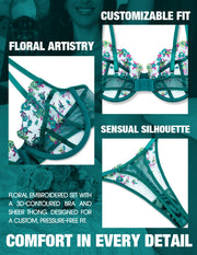 VORIXIA Floral Embroidery Sheer Lingerie Bra & Panty Set