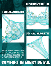 VORIXIA Floral Embroidery Sheer Lingerie Bra & Panty Set