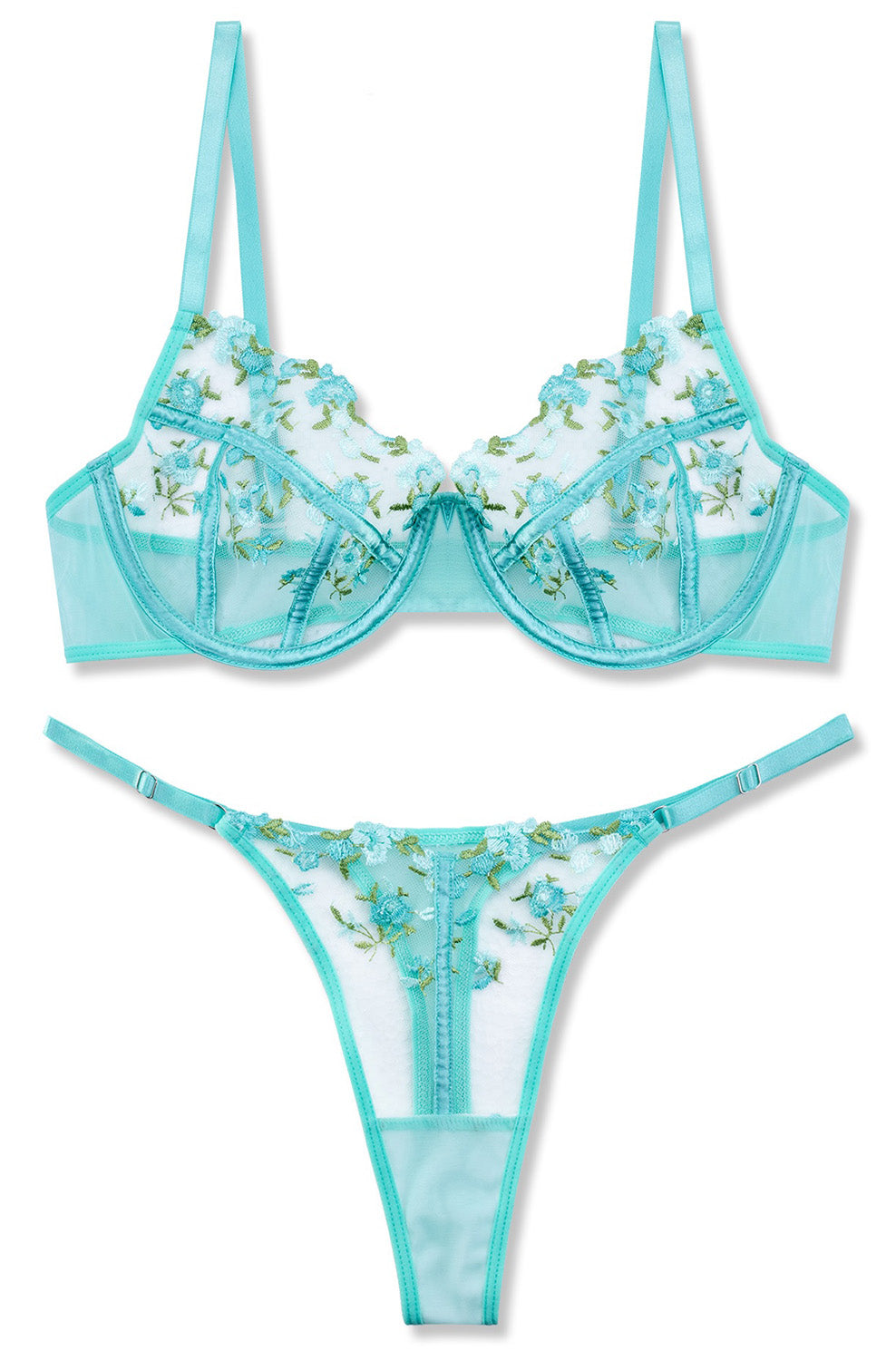 VORIXIA Floral Embroidery Sheer Lingerie Bra & Panty Set