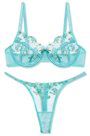VORIXIA Floral Embroidery Sheer Lingerie Bra & Panty Set