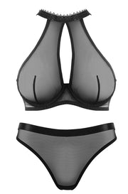 VORIXIA Sheer Mesh Underwire Bra & Panty Lingerie Set