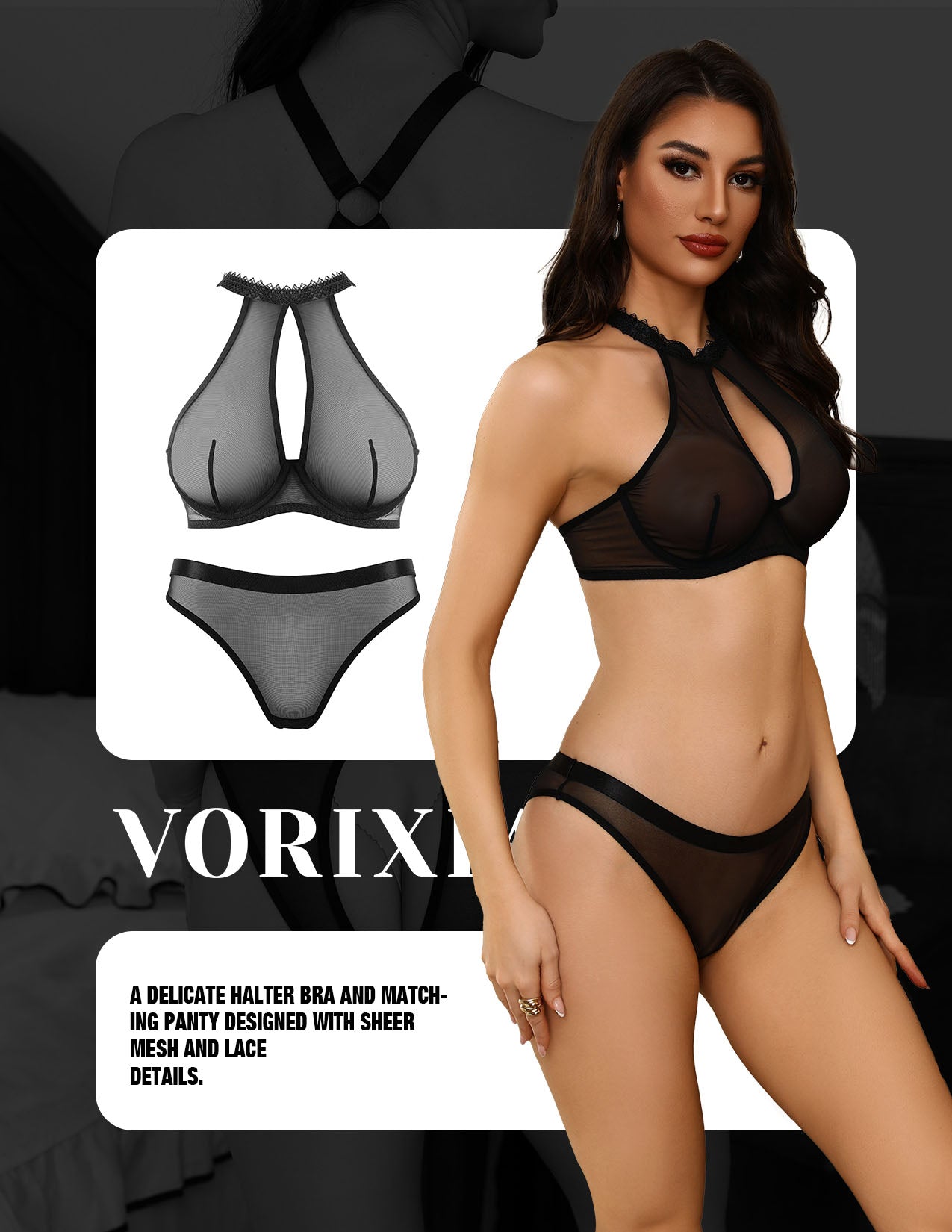 VORIXIA Sheer Mesh Underwire Bra & Panty Lingerie Set