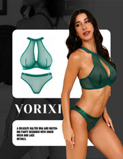 VORIXIA Sheer Mesh Underwire Bra & Panty Lingerie Set