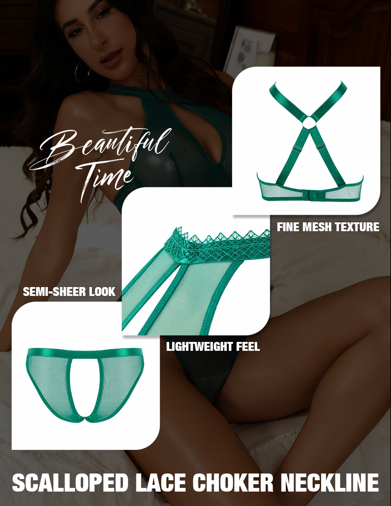 VORIXIA Sheer Mesh Underwire Bra & Panty Lingerie Set