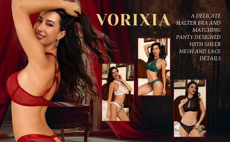 VORIXIA Sheer Mesh Underwire Bra & Panty Lingerie Set