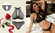 VORIXIA Sheer Mesh Underwire Bra & Panty Lingerie Set