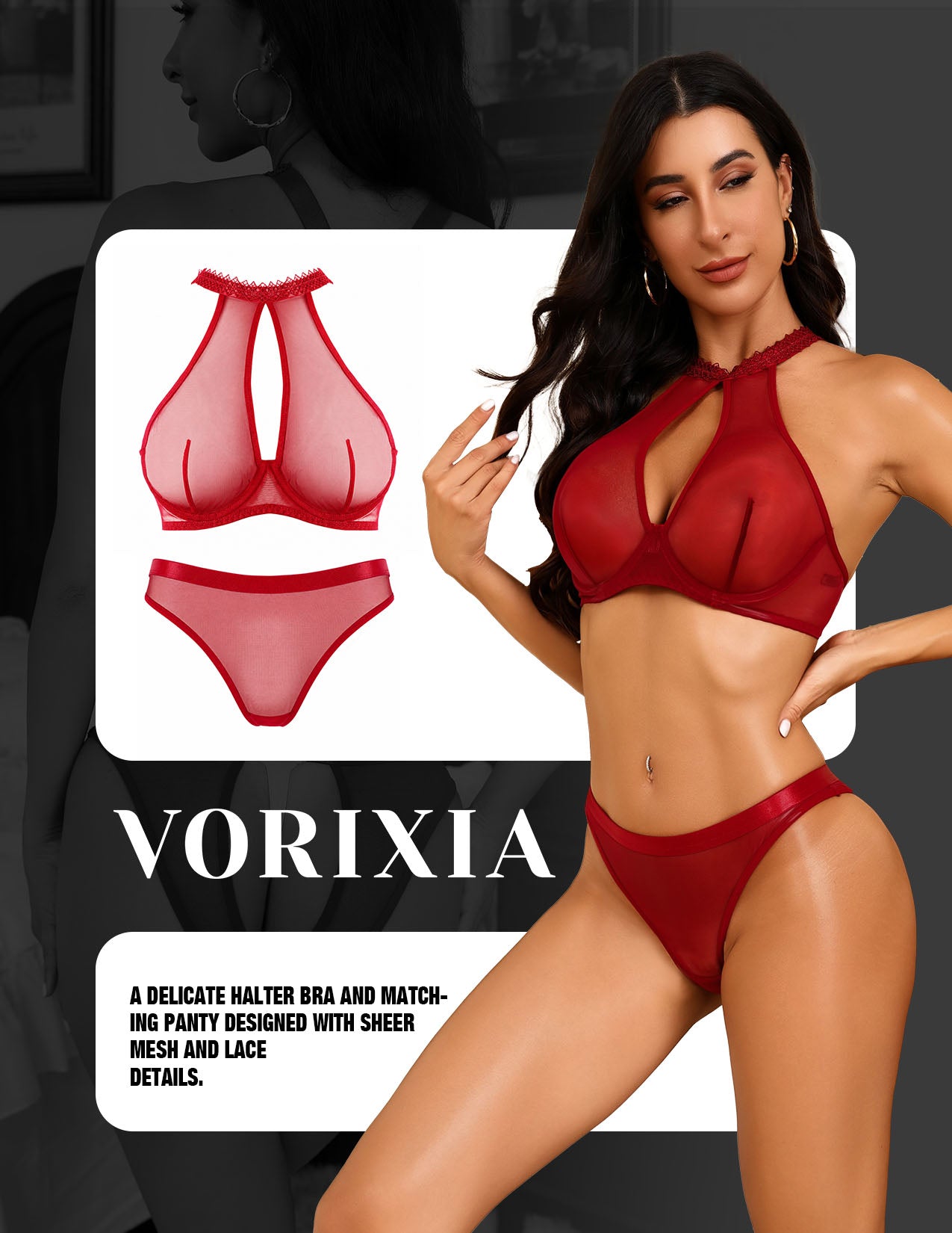 VORIXIA Sheer Mesh Underwire Bra & Panty Lingerie Set