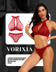 VORIXIA Sheer Mesh Underwire Bra & Panty Lingerie Set