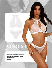 VORIXIA Sheer Mesh Underwire Bra & Panty Lingerie Set