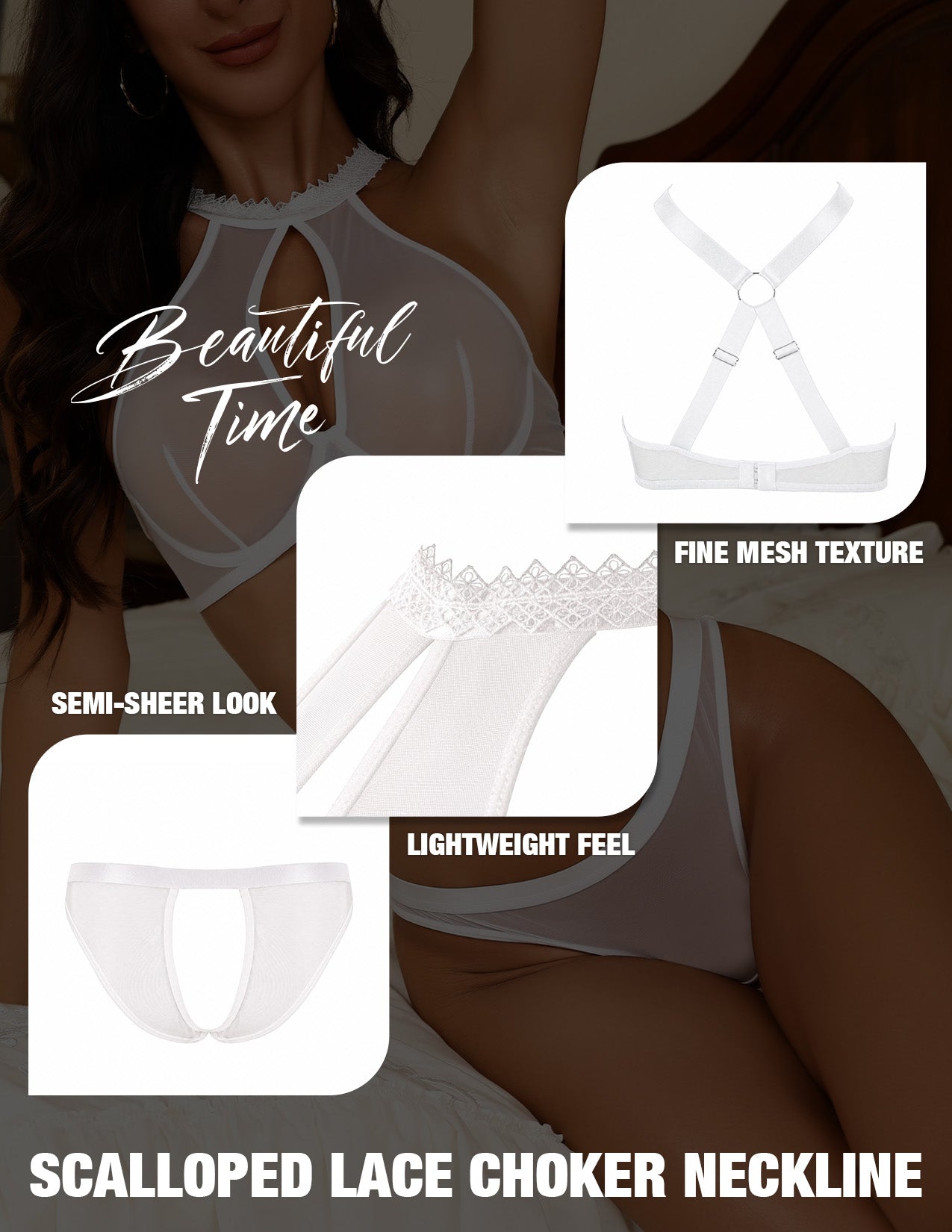 VORIXIA Sheer Mesh Underwire Bra & Panty Lingerie Set