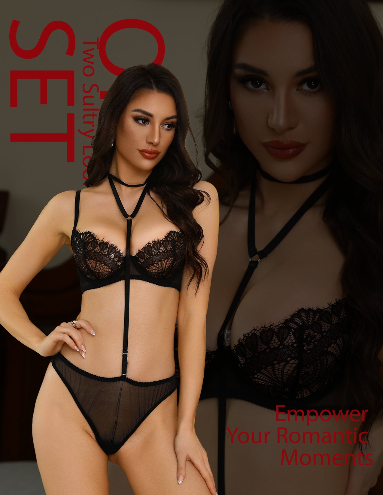 VORIXIA 3-Piece Strappy Lace Underwire Bra & Panty Lingerie Set