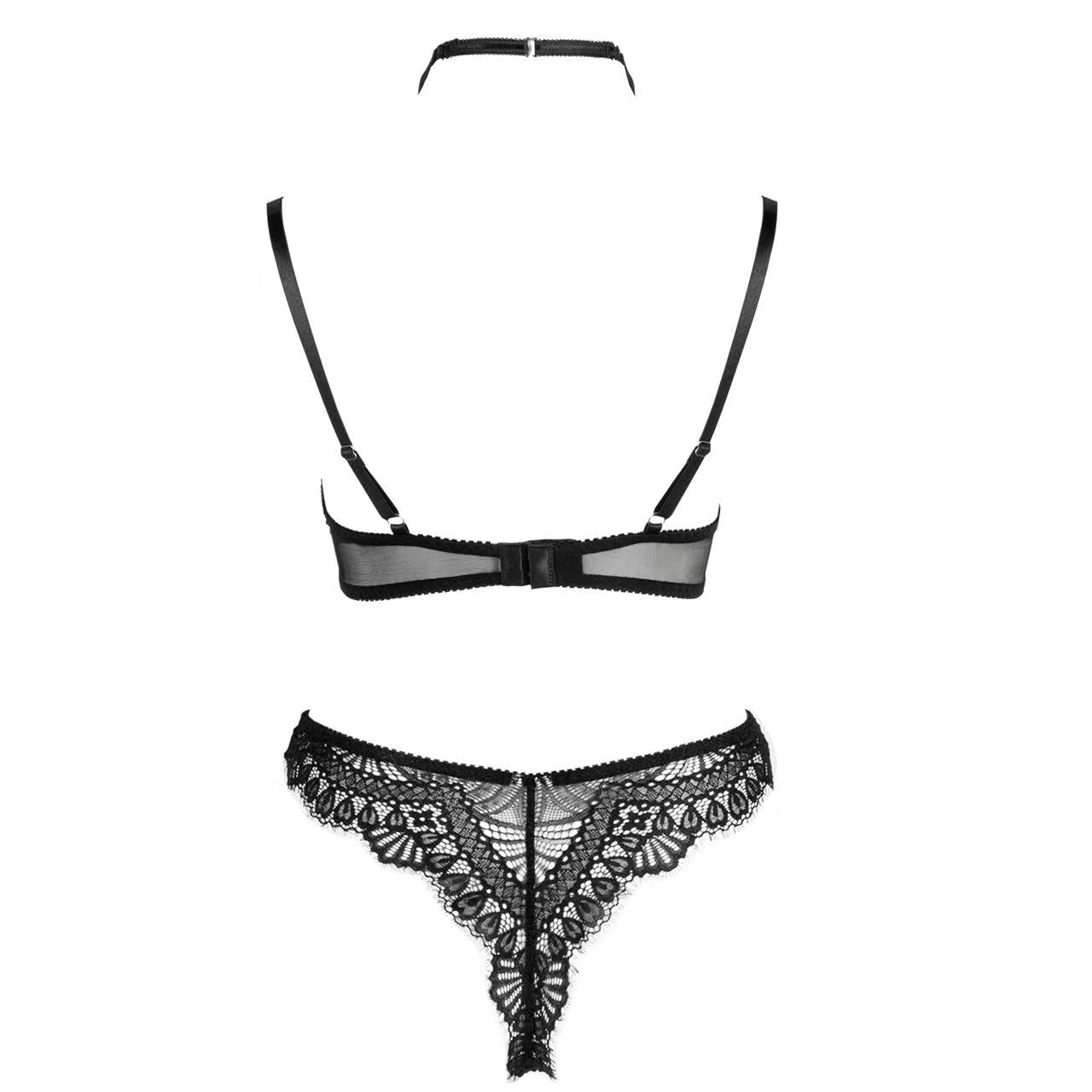 VORIXIA 3-Piece Strappy Lace Underwire Bra & Panty Lingerie Set