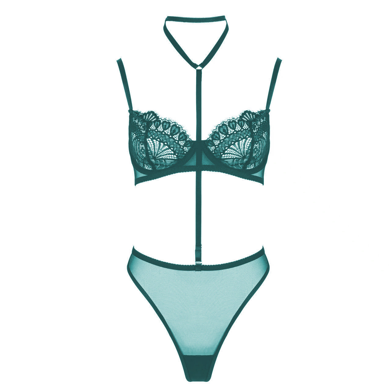 VORIXIA 3-Piece Strappy Lace Underwire Bra & Panty Lingerie Set