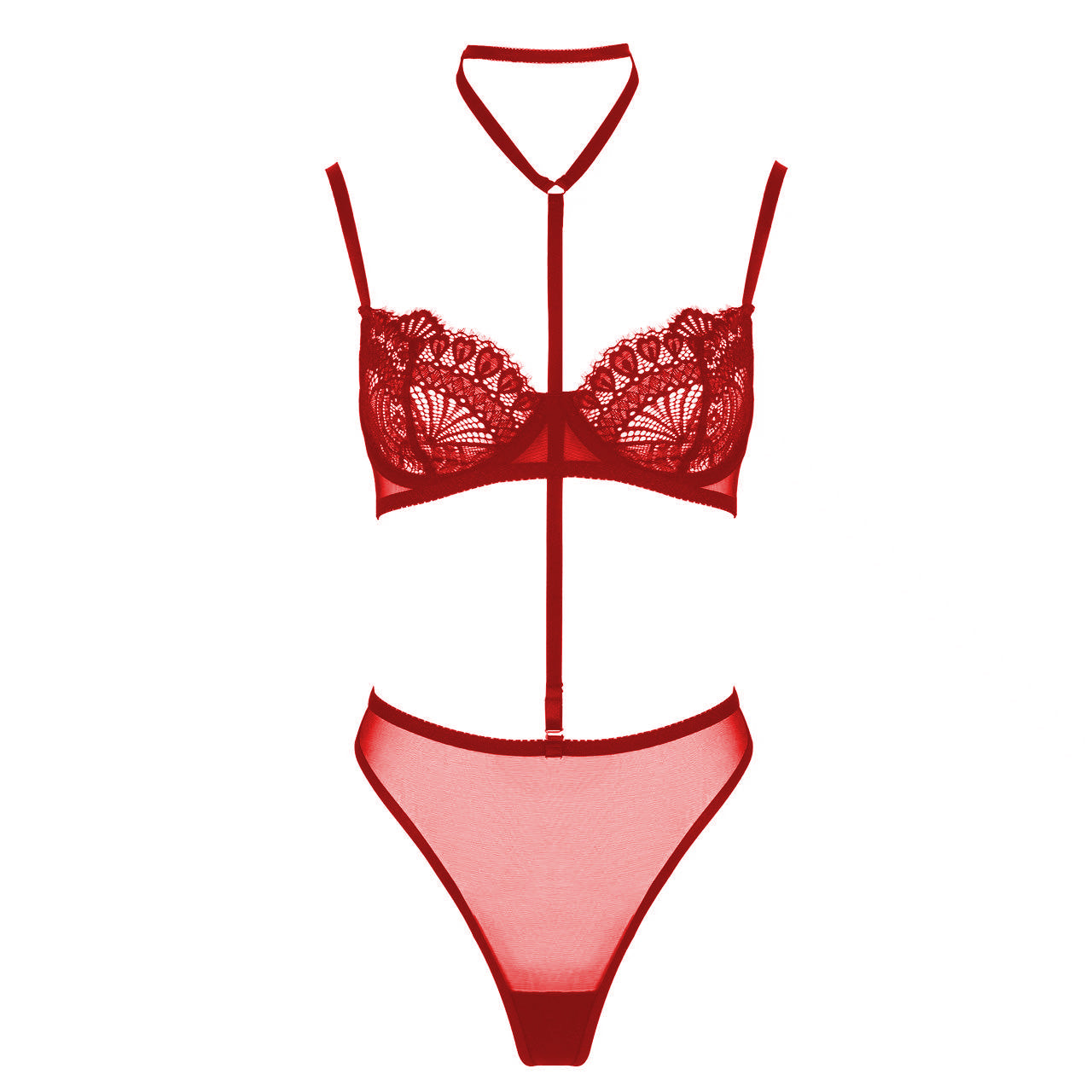 VORIXIA 3-Piece Strappy Lace Underwire Bra & Panty Lingerie Set