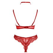 VORIXIA 3-Piece Strappy Lace Underwire Bra & Panty Lingerie Set