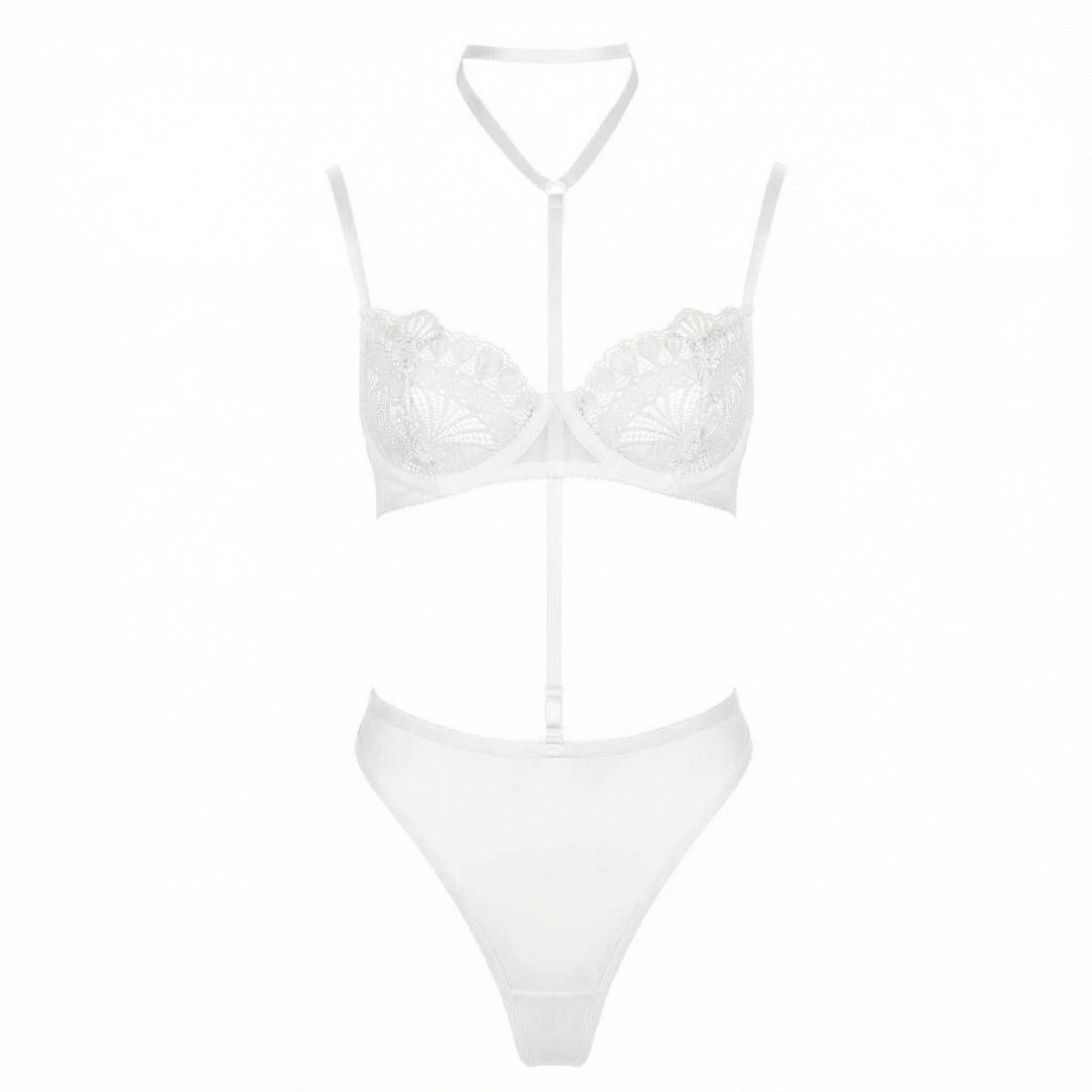 VORIXIA 3-Piece Strappy Lace Underwire Bra & Panty Lingerie Set