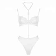 VORIXIA 3-Piece Strappy Lace Underwire Bra & Panty Lingerie Set