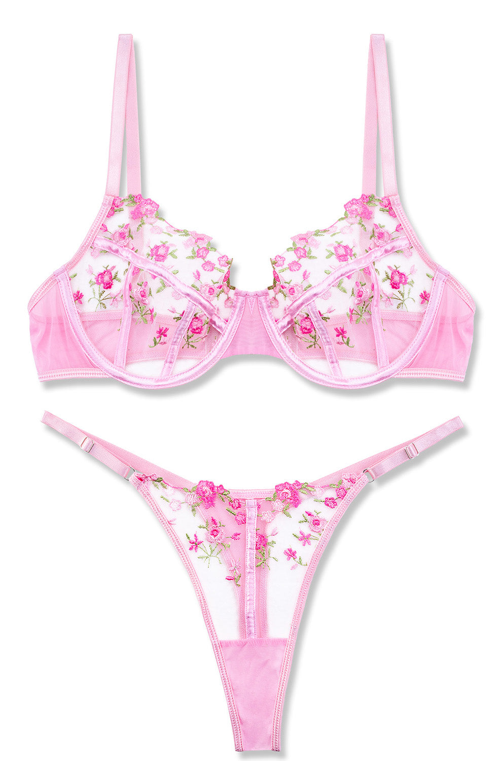 VORIXIA Floral Embroidery Sheer Lingerie Bra & Panty Set