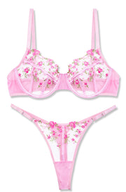 VORIXIA Floral Embroidery Sheer Lingerie Bra & Panty Set