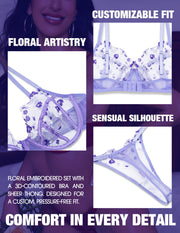 VORIXIA Floral Embroidery Sheer Lingerie Bra & Panty Set