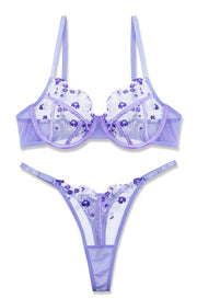 VORIXIA Floral Embroidery Sheer Lingerie Bra & Panty Set