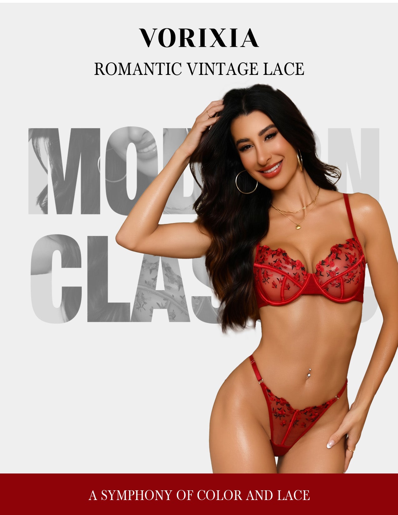 VORIXIA Floral Embroidery Sheer Lingerie Bra & Panty Set