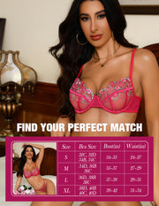 VORIXIA Floral Embroidery Sheer Lingerie Bra & Panty Set