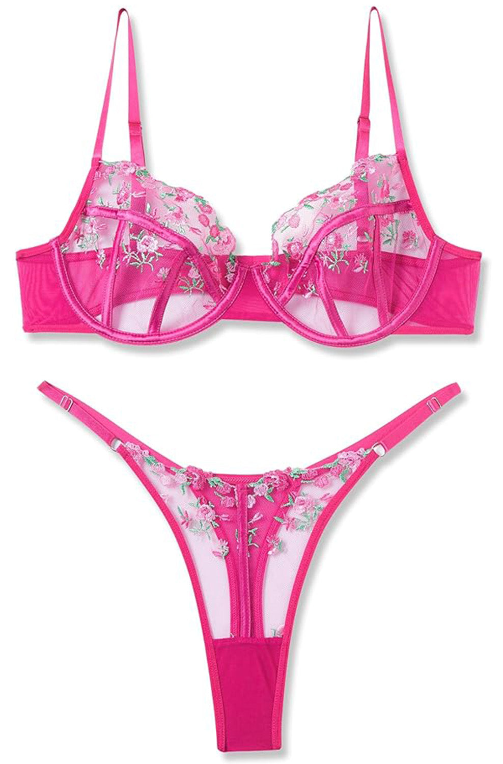 VORIXIA Floral Embroidery Sheer Lingerie Bra & Panty Set