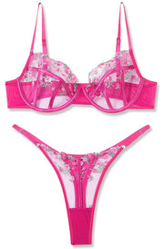 VORIXIA Floral Embroidery Sheer Lingerie Bra & Panty Set