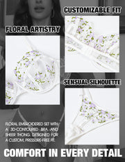 VORIXIA Floral Embroidery Sheer Lingerie Bra & Panty Set