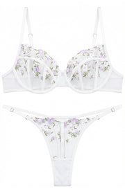 VORIXIA Floral Embroidery Sheer Lingerie Bra & Panty Set
