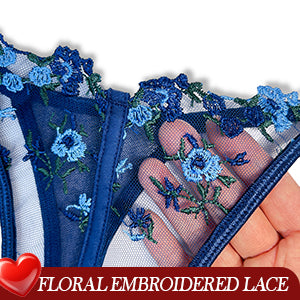 VORIXIA Floral Embroidery Sheer Lingerie Bra & Panty Set product detail 4