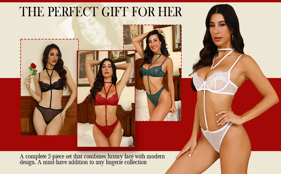 VORIXIA 3-Piece Strappy Lace Underwire Bra & Panty Lingerie Set product detail 3