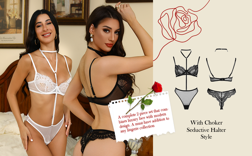 VORIXIA 3-Piece Strappy Lace Underwire Bra & Panty Lingerie Set product detail 5