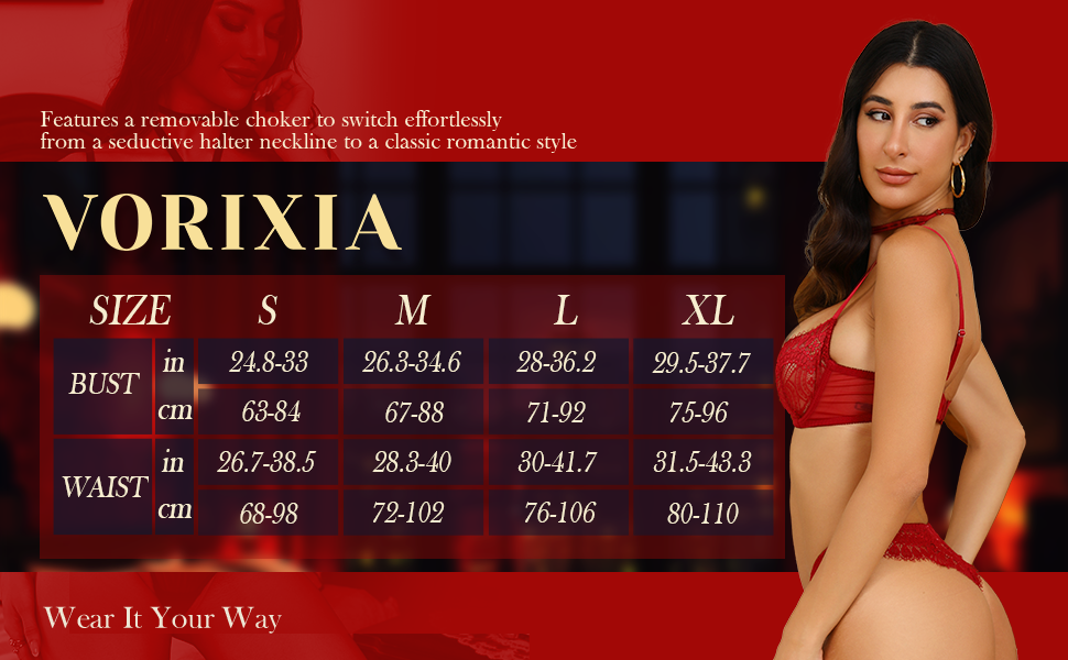 VORIXIA 3-Piece Strappy Lace Underwire Bra & Panty Lingerie Set product detail 6